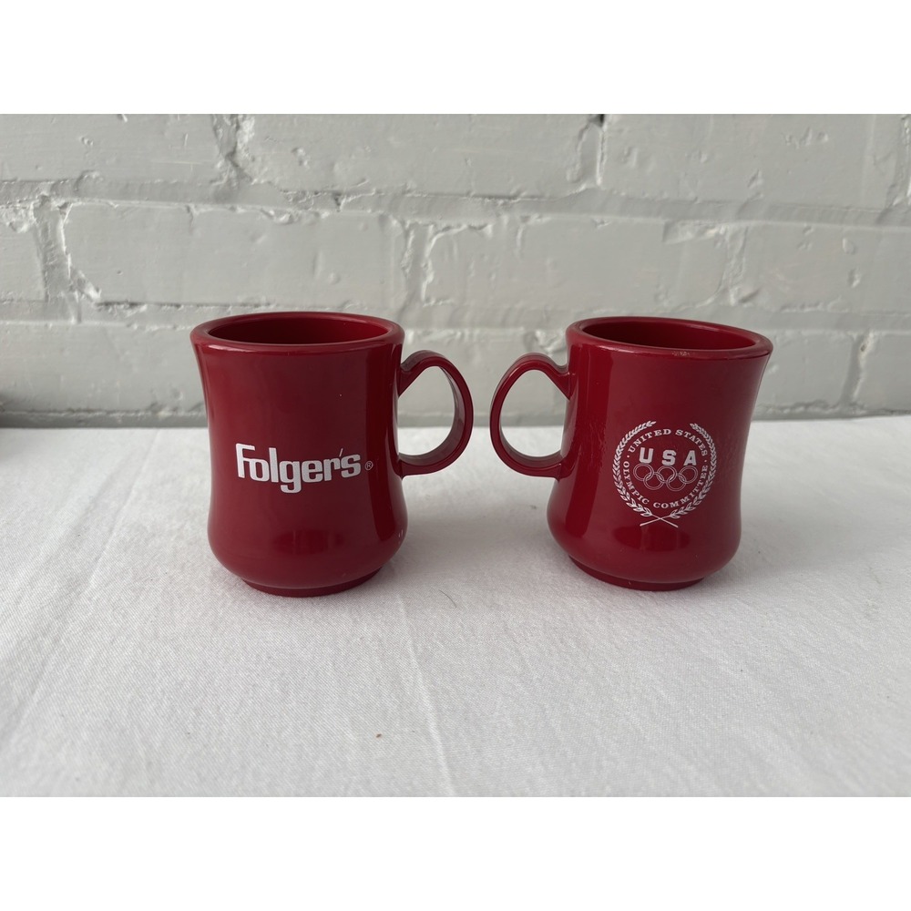 2 Vintage Folgers Coffee Mugs Cups US Olympic Committee Mugs